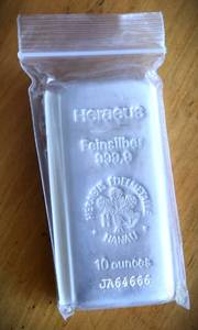 Lot of (1) HERAEUS  TEN OUNCE POURED BAR