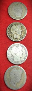 Lot of (4) EARLY 20TH CENTURY BARBER HALF DOLLARS FULL 90% SILVER