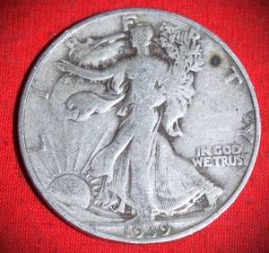 Lot of (1) 1939-S WALKING LIBERTY HALF DOLLARS    MOSTLY FINE OR BETTER 90% SILVER