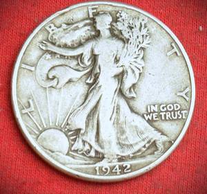 Lot of (1) 1942 WALKING LIBERTY HALF DOLLARS    MOSTLY FINE OR BETTER 90% SILVER