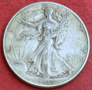 Lot of (1) 1945 WALKING LIBERTY HALF DOLLARS    MOSTLY FINE OR BETTER 90% SILVER