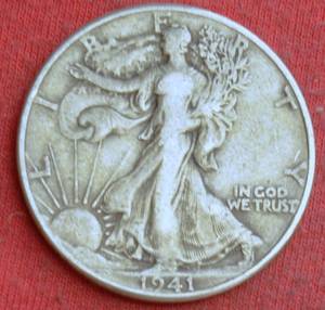 Lot of (1) 1941 WALKING LIBERTY HALF DOLLARS    MOSTLY FINE OR BETTER 90% SILVER