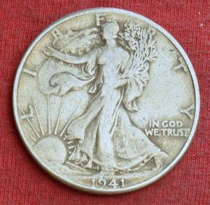 Lot of (1) 1941 WALKING LIBERTY HALF DOLLARS    MOSTLY FINE OR BETTER 90% SILVER