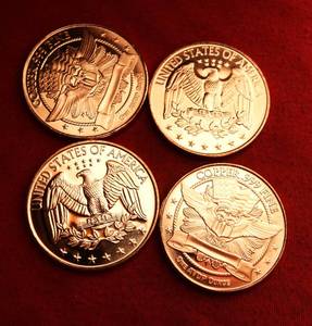 Lot of (4) COPPER ROUNDS MINT CONDITION .999 FINE COPPER