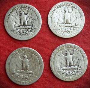 Lot of (4) 90% SILVER WASHINGTON QUARTERS