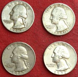 Lot of (4) 90% SILVER WASHINGTON QUARTERS