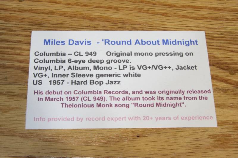 Miles Davis - 'Round About Midnight - Vinyl Record - 1957