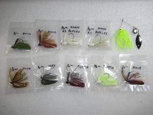 Set of 10  Grass, Arky, Swim, Flip, Rattle Spinner Fishing Lures
