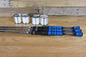 Three ZEBCO OMEGA Baitcasting Rods & Fishing Line