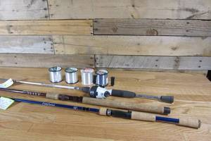 Lot of 3 Rods, 1 wReel, and 4 Spools of Fishing Line