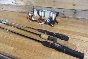 Lot of 3 Rods, 3 Reels & 4 Spools of Fishing Line