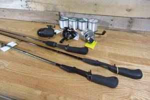 Lot of 3 Rods, 3 Reels & 4 Spools of Fishing Line