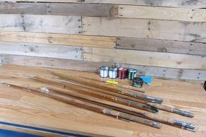 Lot of 5 Fly-Fishing Rods, 1 Ice Fishing Rod, 1 Fly-Fishing Reel, and 4 Spools of Fishing Line