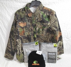 Set of 4- Mossy Oak-Mission Ridge-Long Johns-Hat- Cammo Long Sleeve Collard Buttom Up-Large