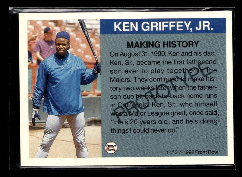 lot 16 image: 1992 Front Row Hologram Ken Griffey Jr. Prototype #1