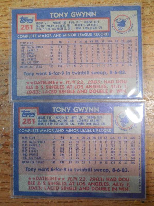 lot 22 image: (2) 1984 Topps Tony Gwynn 2nd Year #251