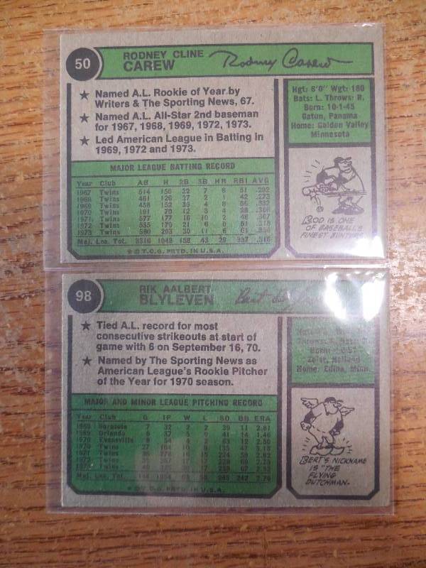 lot 23 image: 1974 Topps Rod Carew #50 & Bert Blyleven #98