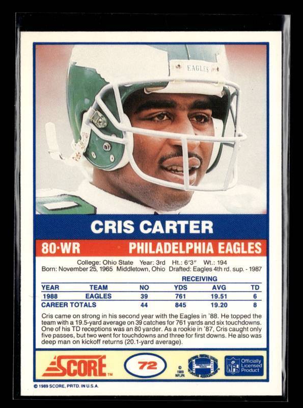 lot 41 image: 1989 Score Cris Carter Rookie Card #72