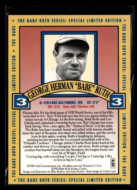 lot 9 image: 1992 Gold Hologram Limited Edition Babe Ruth The Called Shot