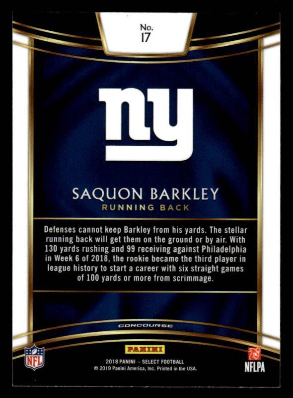 lot 138 image: 2018 Select Saquon Barkley Rookie Card #17