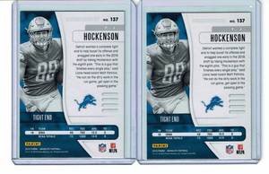 lot 125 image: (2) 2019 Absolute T.J. Hockenson Rookie Card #137