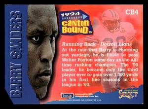 lot 120 image: 1994 Select Canton Bound Promo Barry Sanders #CB4