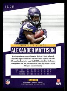 lot 118 image: 2019 Prestige Alexander Mattison Rookie Card #281