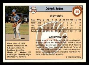 lot 116 image: 1992 Front Row Draft Pick Derek Jeter Rookie Card #55