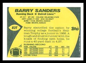 lot 103 image: 1989 Topps Traded Barry Sanders Rookie Card #83T