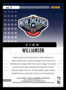 lot 98 image: 2019 Absolute Zion Williamson Rookie Card #1