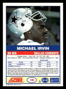 lot 90 image: 1989 Score Michael Irvin Rookie Card #18