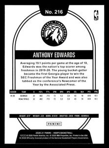 lot 86 image: 2020 NBA Hoops Anthony Edwards Rookie Card #216