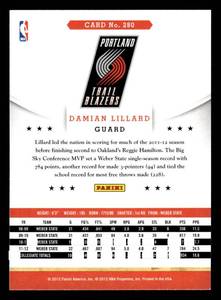 lot 84 image: 2012 NBA Hoops Damian Lillard Rookie Card #280