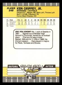 lot 73 image: 1989 Fleer Ken Griffey Jr. Rookie Card #548