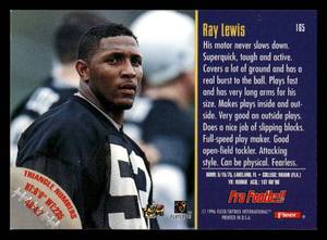 lot 71 image: 1996 Fleer Ray Lewis Rookie Card #165