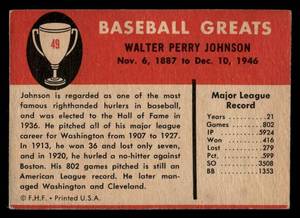 lot 54 image: 1960 Fleer Greats Walter Johnson #49