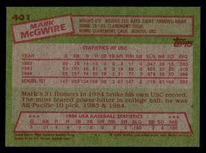 lot 42 image: 1985 Topps Mark McGwire Rookie Card #401