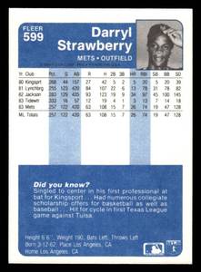 lot 35 image: 1984 Fleer Darryl Strawberry Rookie Card #599