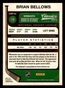 lot 28 image: 2012-13 Classics The North Stars Brian Bellows Autograph Card