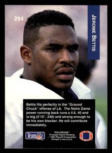 lot 135 image: 1993 Playoff Jerome Bettis Rookie Card #294