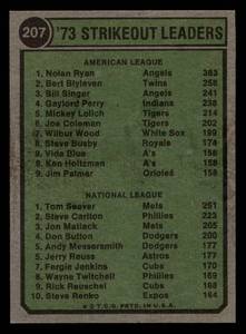 lot 167 image: 1974 Topps Strikeout Leaders Nolan Ryan and Tom Seaver #207
