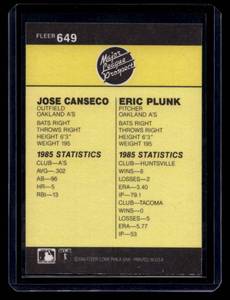 lot 195 image: 1986 Fleer Jose Canseco Rookie Card #649