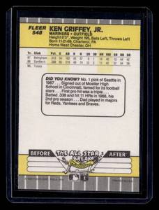 lot 196 image: 1989 Fleer Ken Griffey Jr. Rookie Card #548
