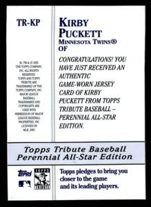 lot 197 image: 2003 Topps Tribute Game Worn Jersey Kirby Puckett