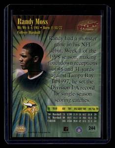 lot 215 image: 1998 Pacific Randy Moss Rookie Card #244