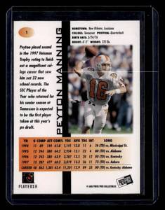 lot 217 image: 1998 Press Pass Peyton Manning Rookie Card #1
