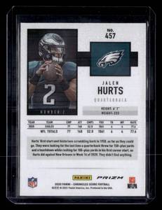 lot 228 image: 2020 Score Chrome Refractor Jalen Hurts Rookie Card #457