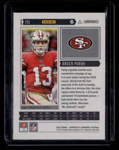lot 238 image: 2022 Luminance Brock Purdy Rookie Card #213