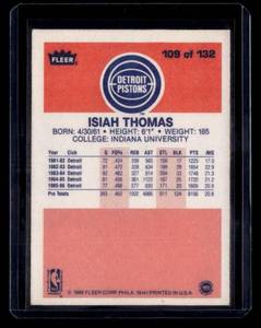 lot 240 image: 1986 Fleer Isiah Thomas Rookie Card #109