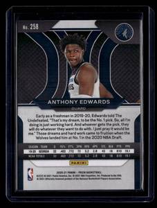 lot 255 image: 2020 Prizm Anthony Edwards Rookie Card #258